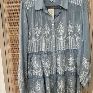 Blue and White Embroidered Button-Up Dress Sundance Royal riviera tunic